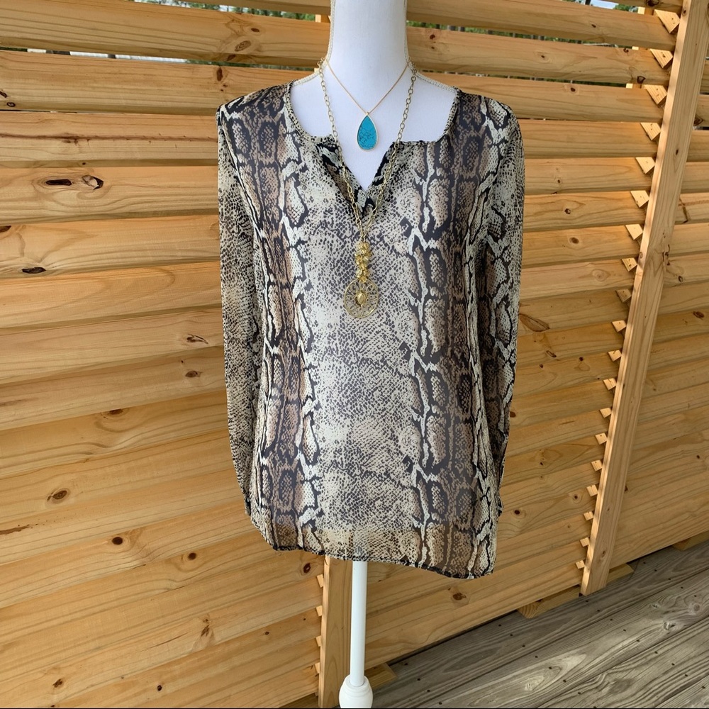 🏷️ Primi Sheer Snakeskin Print Tunic Blouse Small S